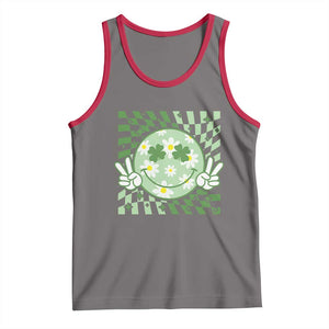 Retro Groovy Shamrock Smile Face St Patricks Day Tank Top TS10 Deep Heather Red Print Your Wear