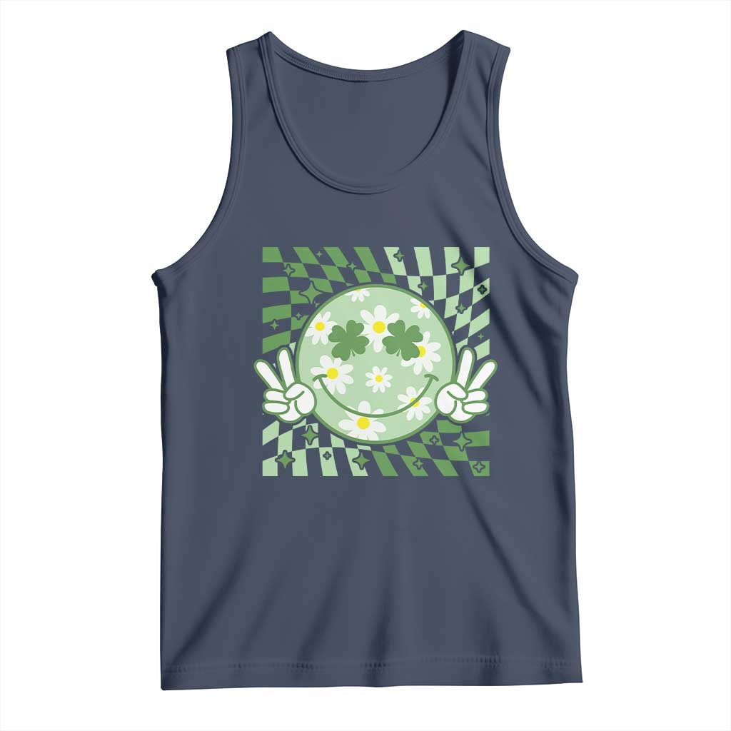 Retro Groovy Shamrock Smile Face St Patricks Day Tank Top TS10 Navy Print Your Wear