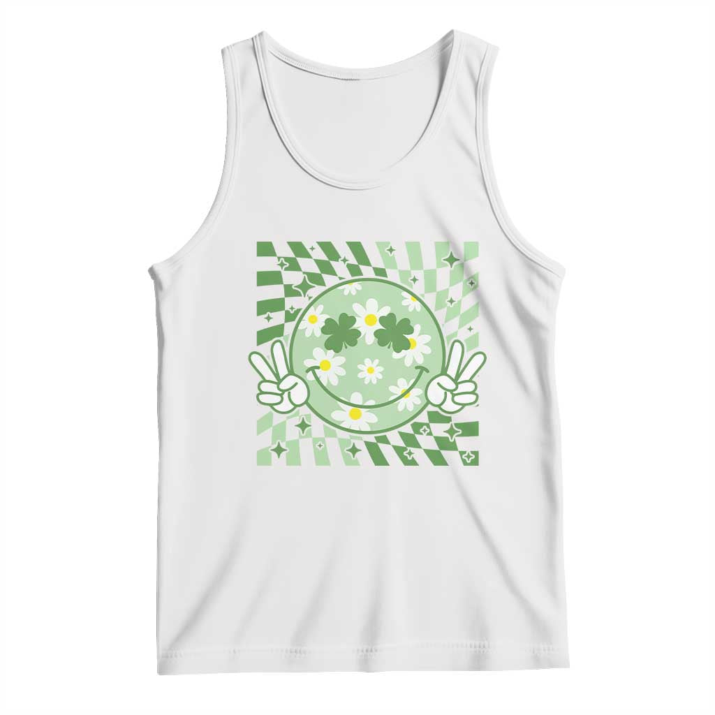 Retro Groovy Shamrock Smile Face St Patricks Day Tank Top TS10 White Print Your Wear