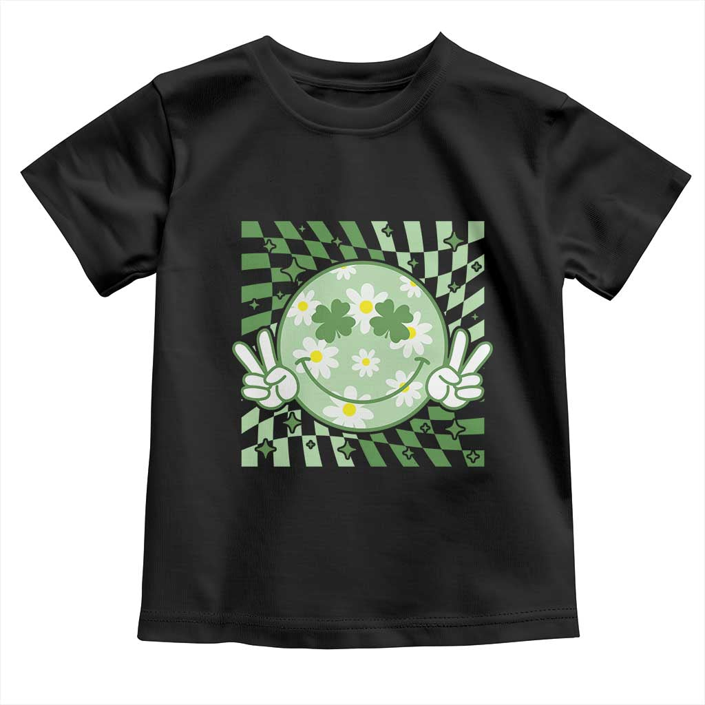 Retro Groovy Shamrock Smile Face St Patricks Day Toddler T Shirt TS10 Black Print Your Wear