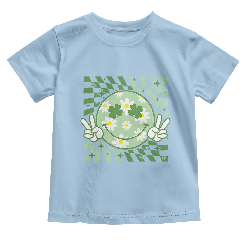 Retro Groovy Shamrock Smile Face St Patricks Day Toddler T Shirt TS10 Light Blue Print Your Wear