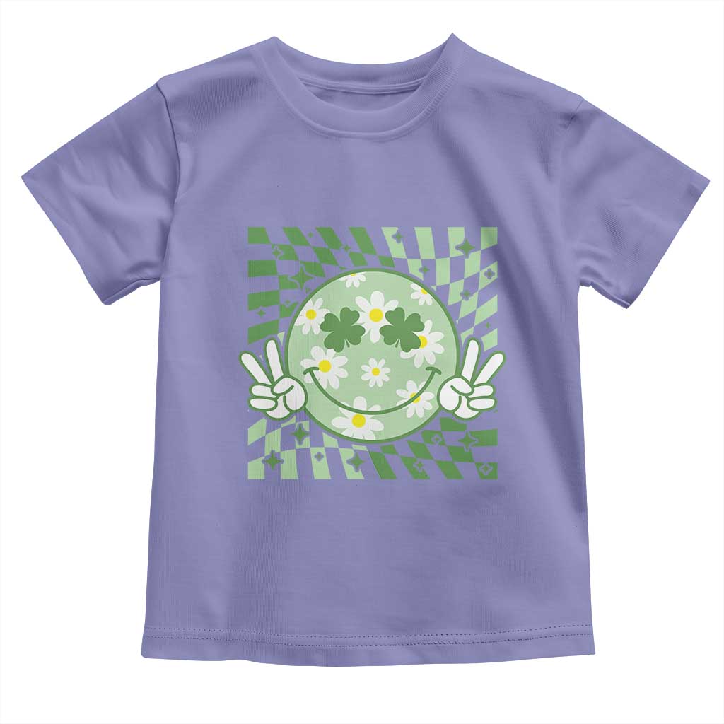 Retro Groovy Shamrock Smile Face St Patricks Day Toddler T Shirt TS10 Violet Print Your Wear