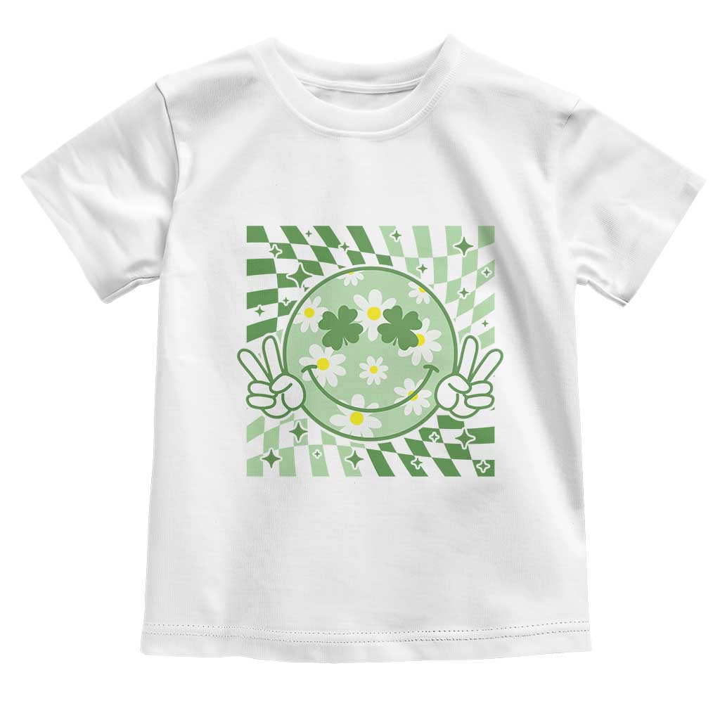 Retro Groovy Shamrock Smile Face St Patricks Day Toddler T Shirt TS10 White Print Your Wear