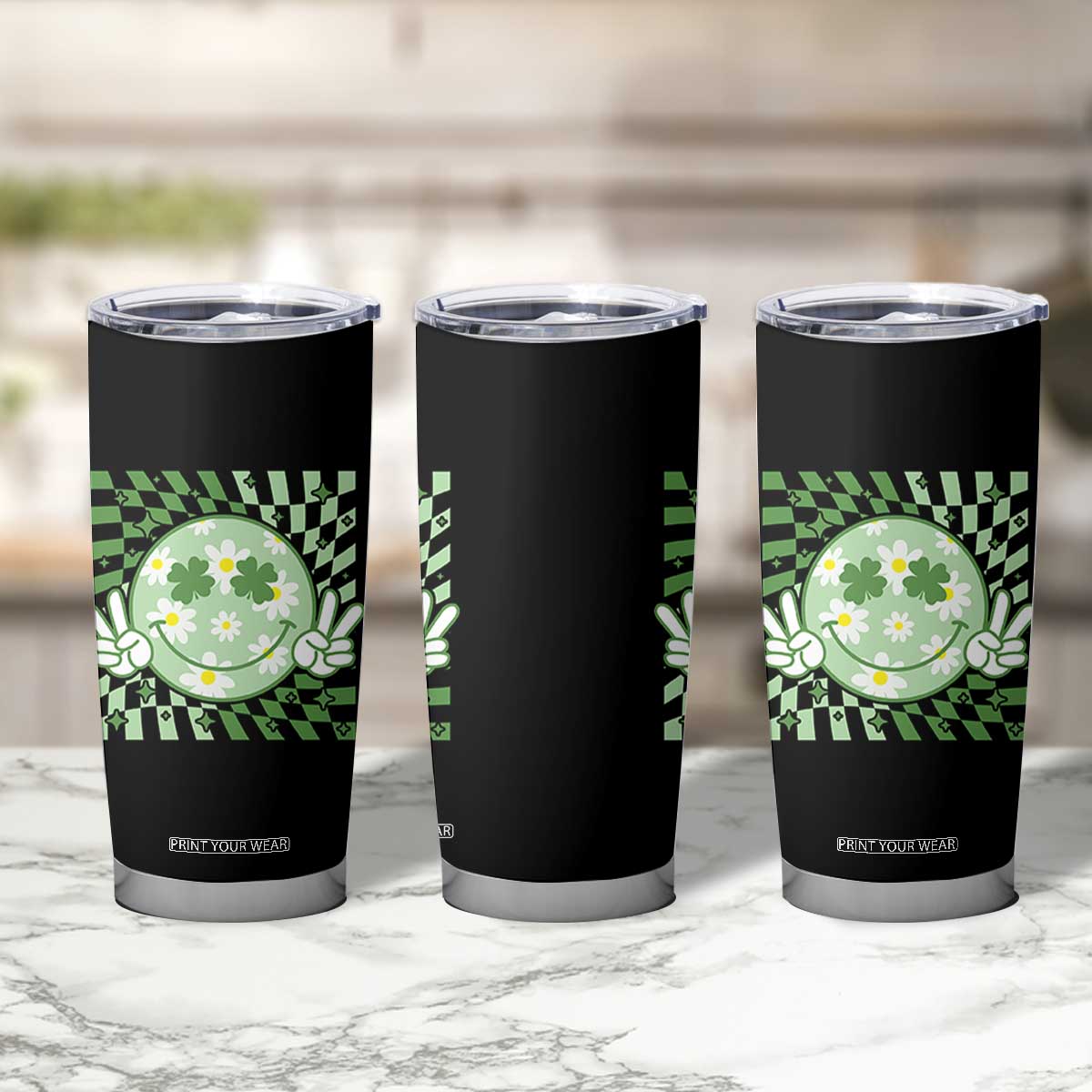 Retro Groovy Shamrock Smile Face St Patricks Day Tumbler Cup TS10 Print Your Wear