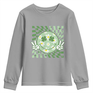 Retro Groovy Shamrock Smile Face St Patricks Day Youth Sweatshirt TS10 Sport Gray Print Your Wear