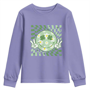 Retro Groovy Shamrock Smile Face St Patricks Day Youth Sweatshirt TS10 Violet Print Your Wear