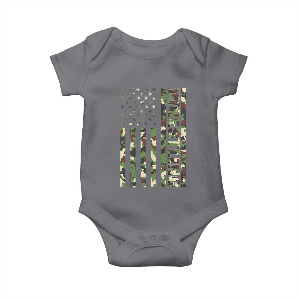 Wrestling American Flag Camo Wrestler Baby Onesie TS10 Charcoal Print Your Wear
