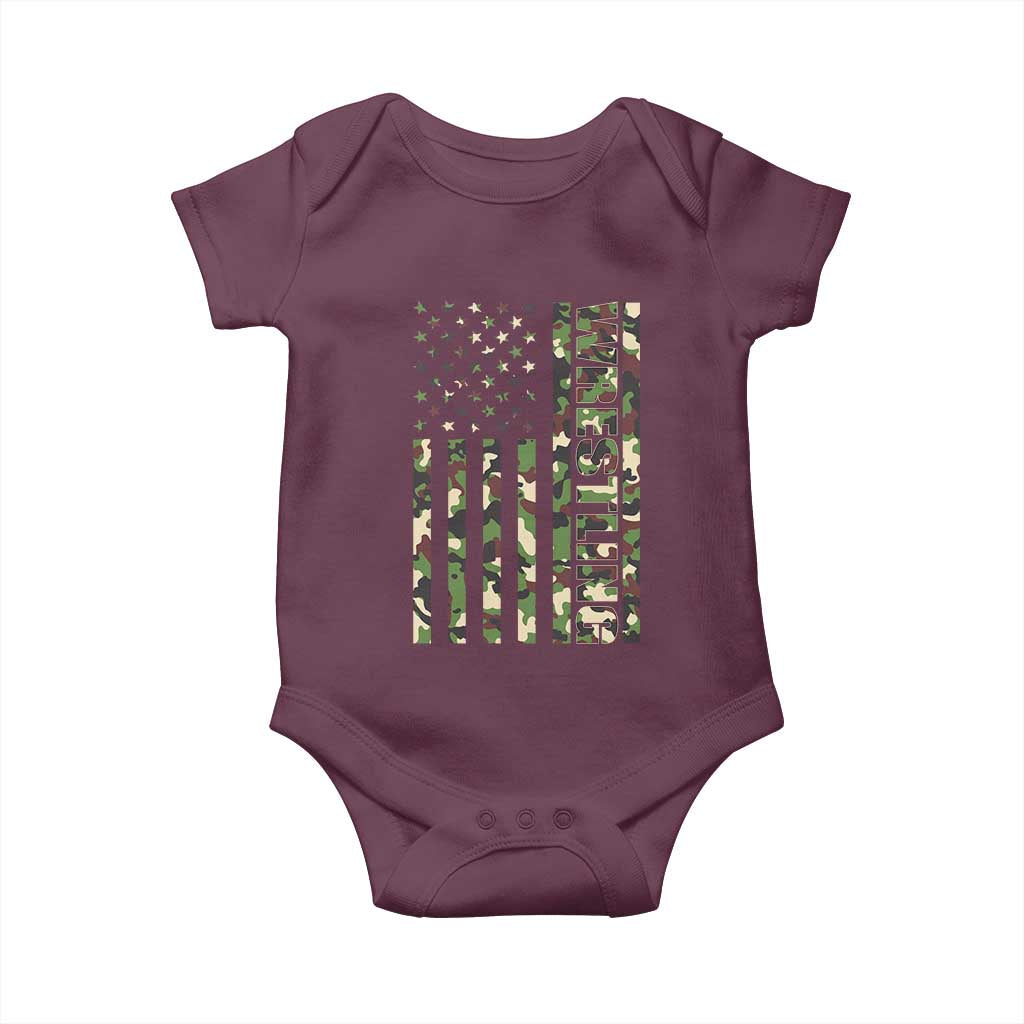Wrestling American Flag Camo Wrestler Baby Onesie TS10 Maroon Print Your Wear