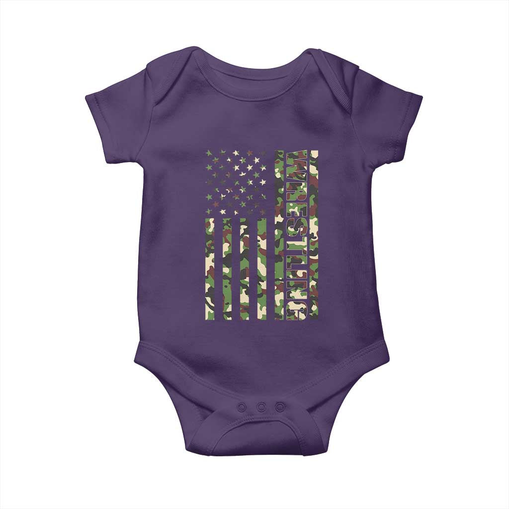 Wrestling American Flag Camo Wrestler Baby Onesie TS10 Purple Print Your Wear