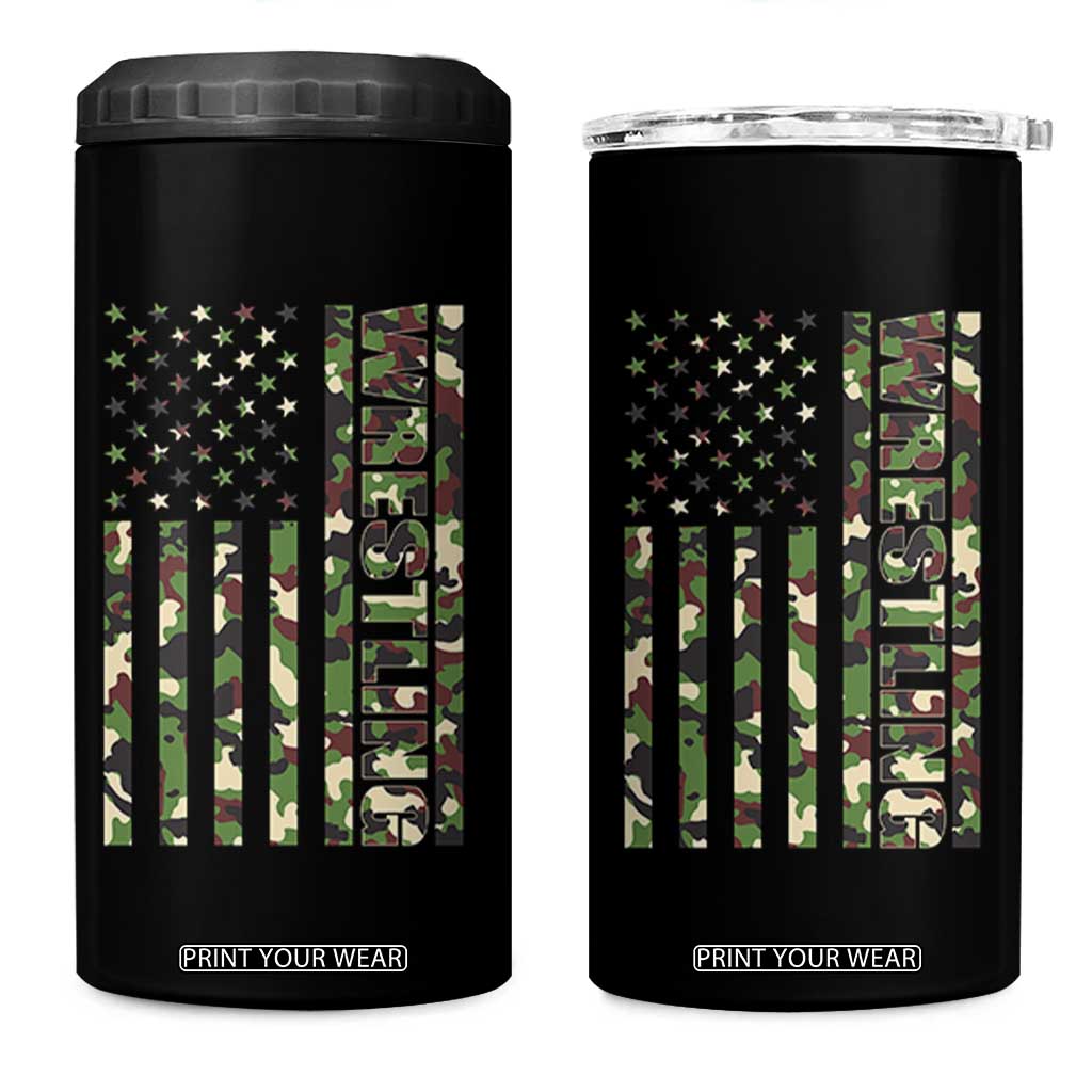 Wrestling American Flag Camo Wrestler 4 in 1 Can Cooler Tumbler TS10 One Size: 16 oz Black Print Your Wear