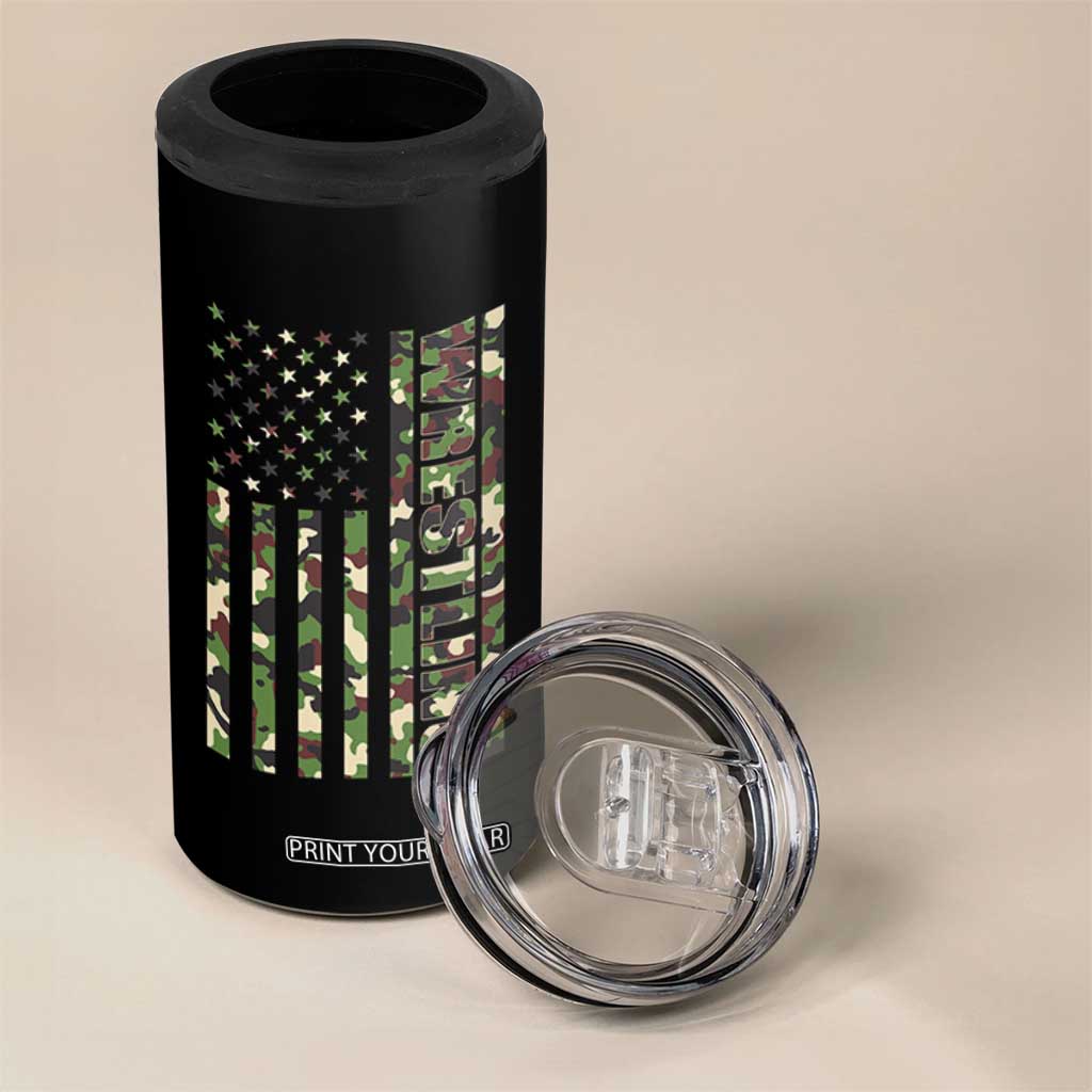 Wrestling American Flag Camo Wrestler 4 in 1 Can Cooler Tumbler TS10 Print Your Wear