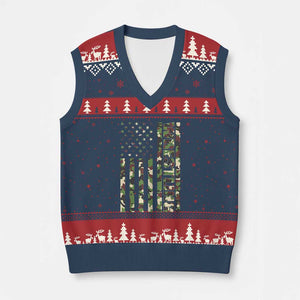 Wrestling American Flag Camo Wrestler V-Neck Knit Sweater Vest TS10 Navy Red Print Your Wear