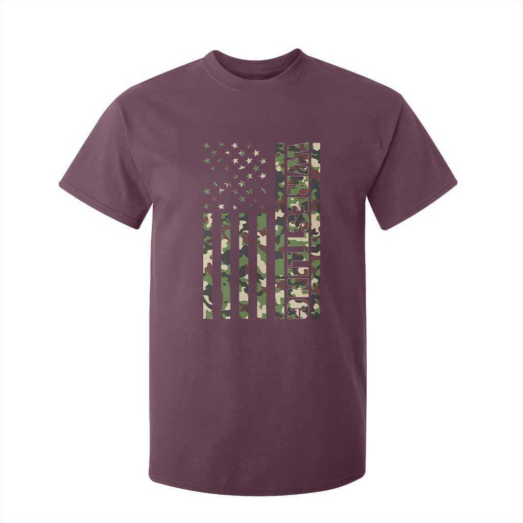 Wrestling American Flag Camo Wrestler T Shirt For Kid TS10 Maroon Print Your Wear