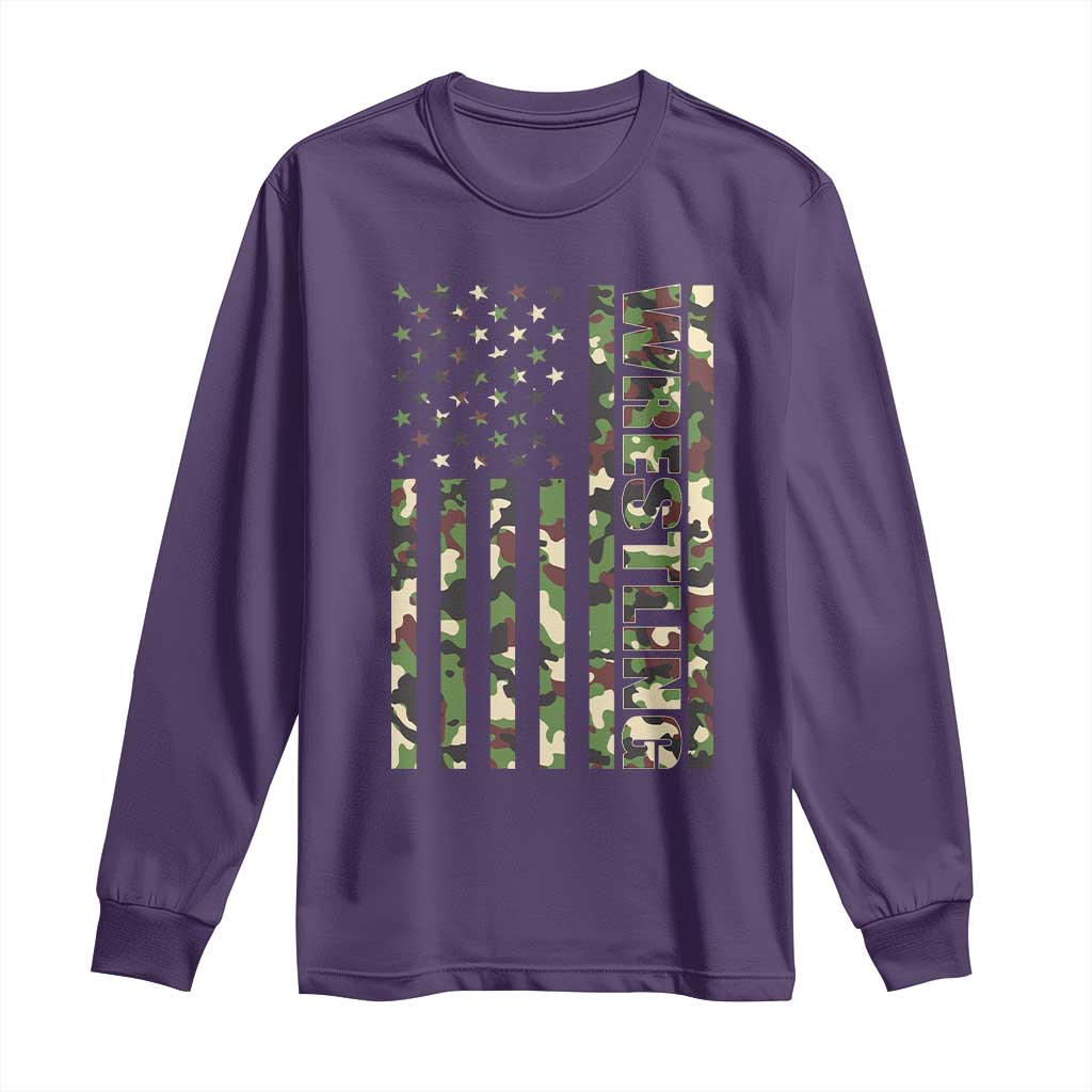 Wrestling American Flag Camo Wrestler Long Sleeve Shirt TS10 Purple Print Your Wear