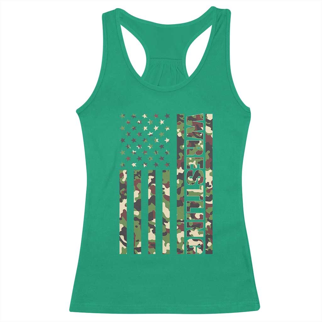 Wrestling American Flag Camo Wrestler Racerback Tank Top TS10 Irish Green Print Your Wear