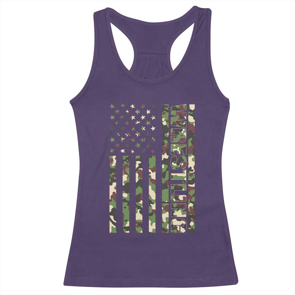 Wrestling American Flag Camo Wrestler Racerback Tank Top TS10 Purple Print Your Wear