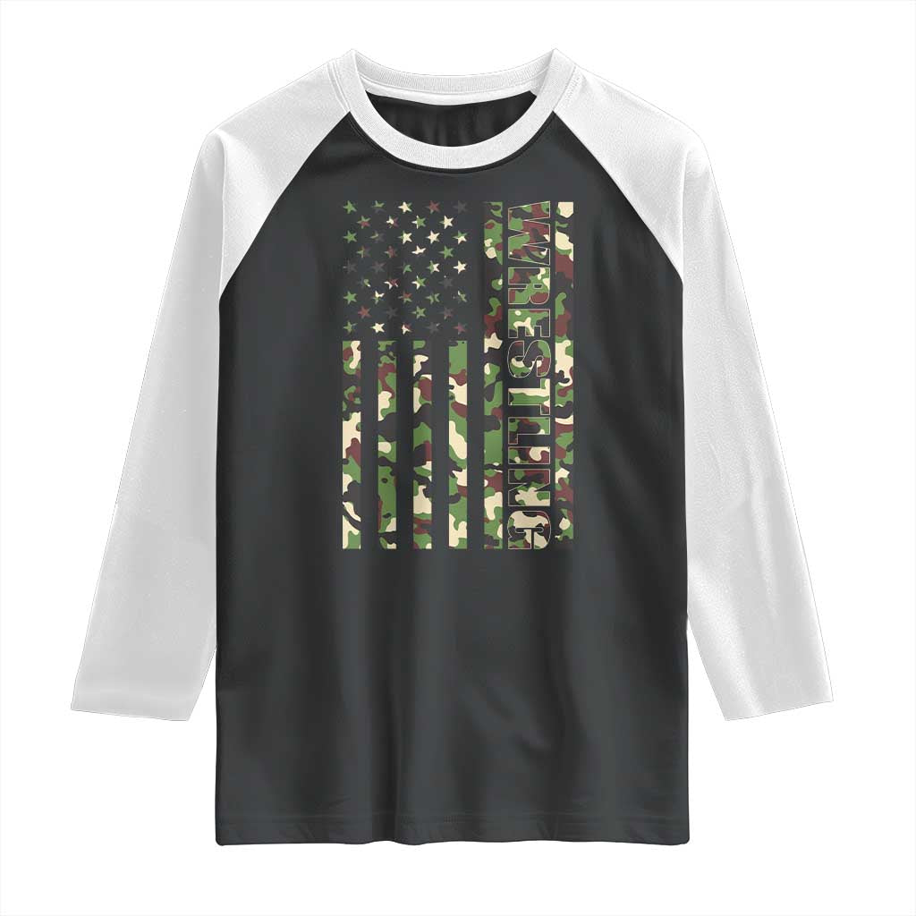Wrestling American Flag Camo Wrestler Raglan Shirt TS10 Black White Print Your Wear