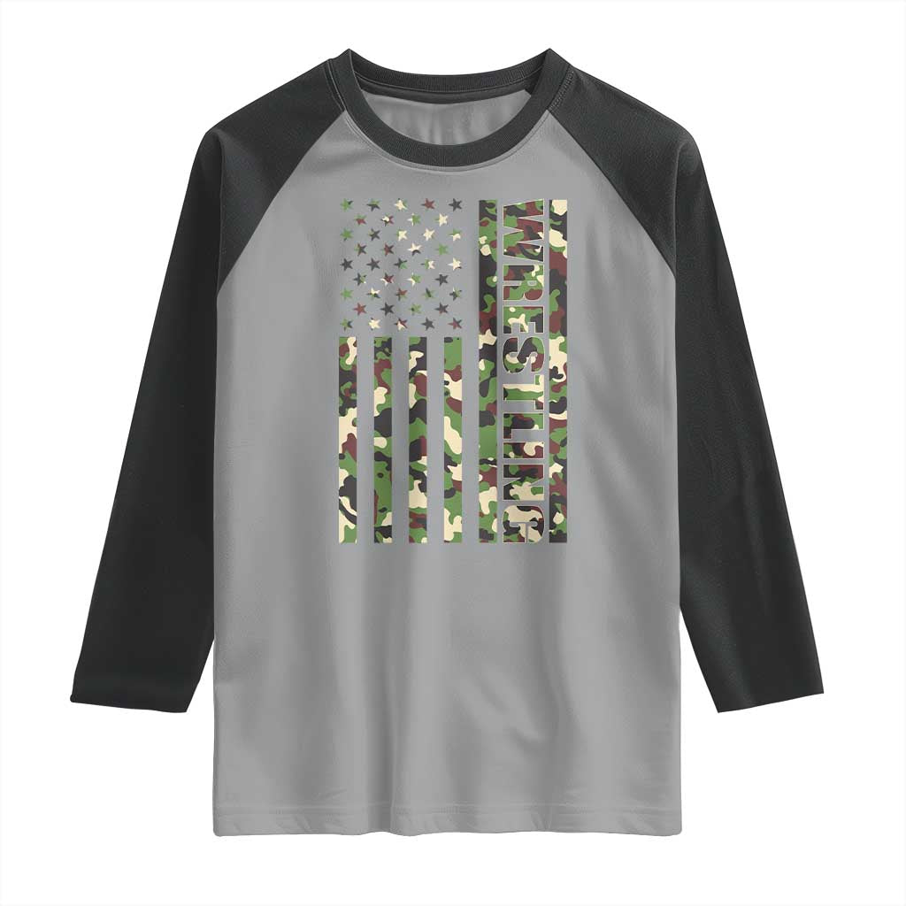 Wrestling American Flag Camo Wrestler Raglan Shirt TS10 Sport Gray Black Print Your Wear