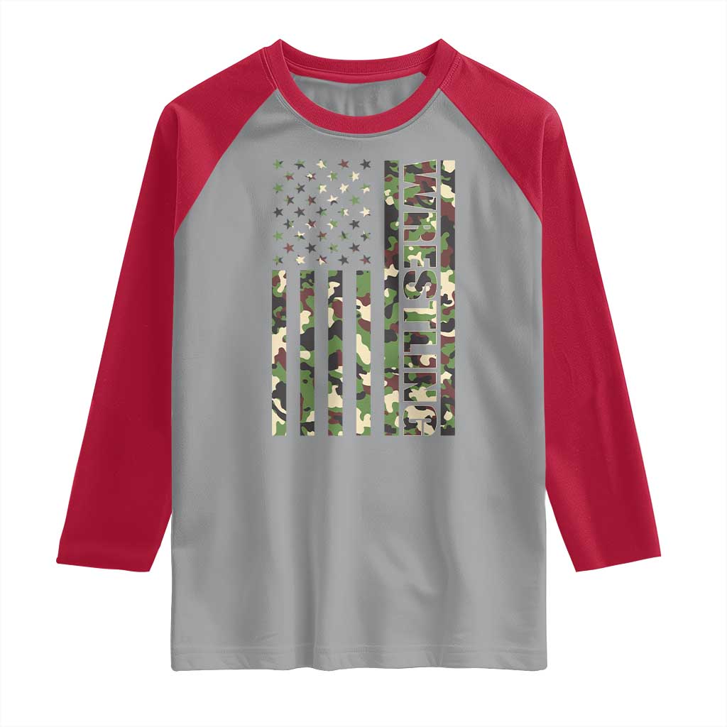 Wrestling American Flag Camo Wrestler Raglan Shirt TS10 Sport Gray Red Print Your Wear