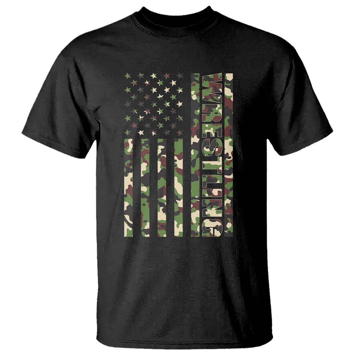 Wrestling American Flag Camo Wrestler T Shirt TS10 Black Print Your Wear