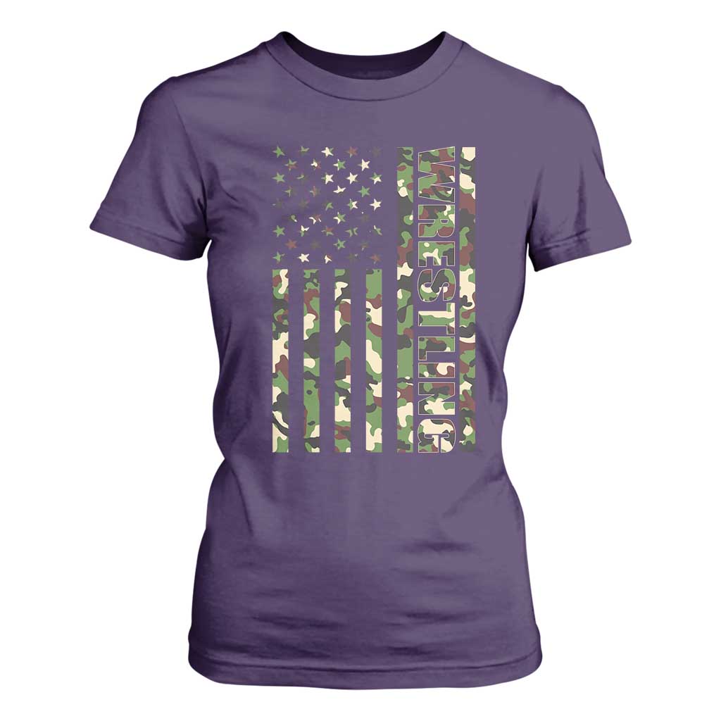 Wrestling American Flag Camo Wrestler T Shirt For Women TS10 Purple Print Your Wear