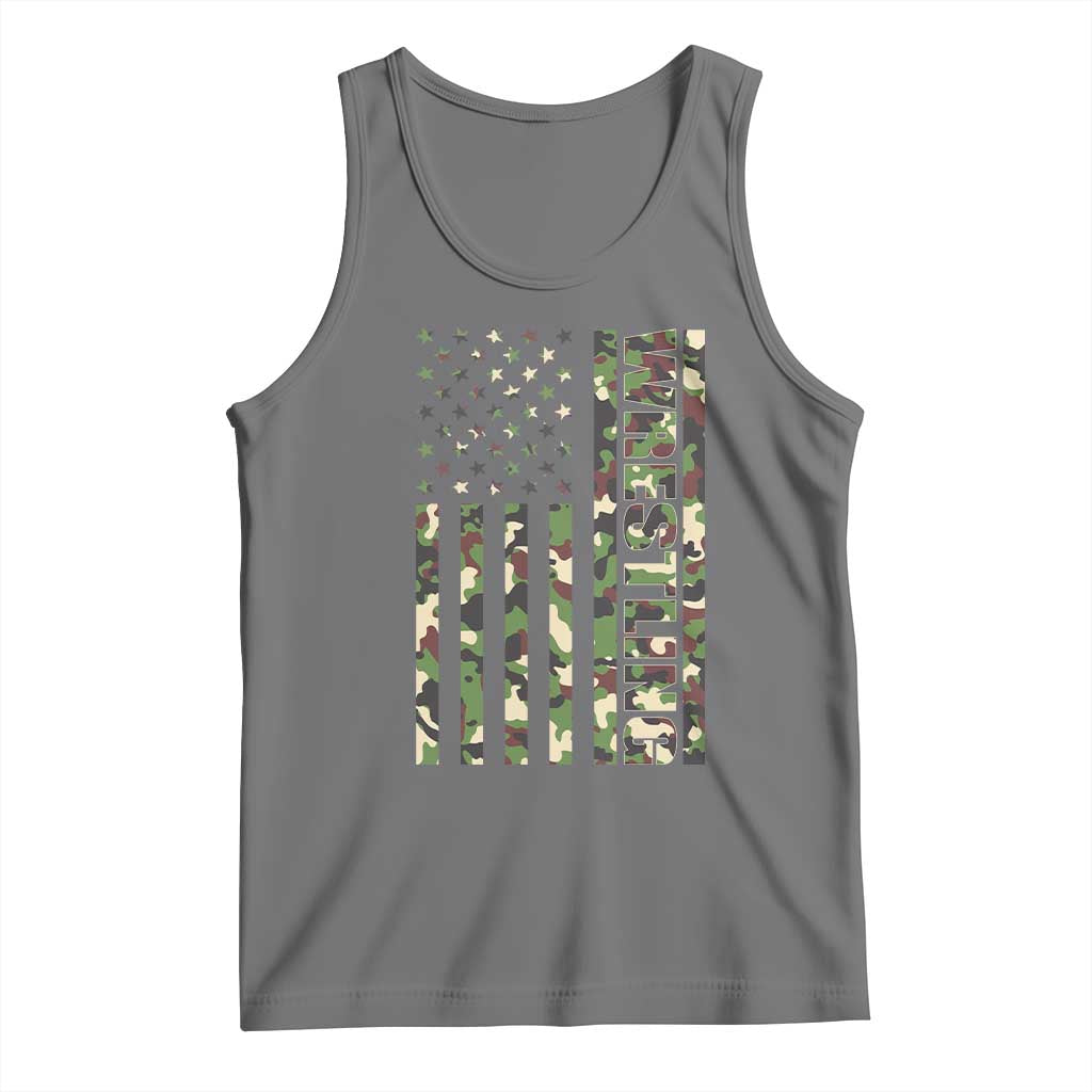 Wrestling American Flag Camo Wrestler Tank Top TS10 Black Heather Print Your Wear