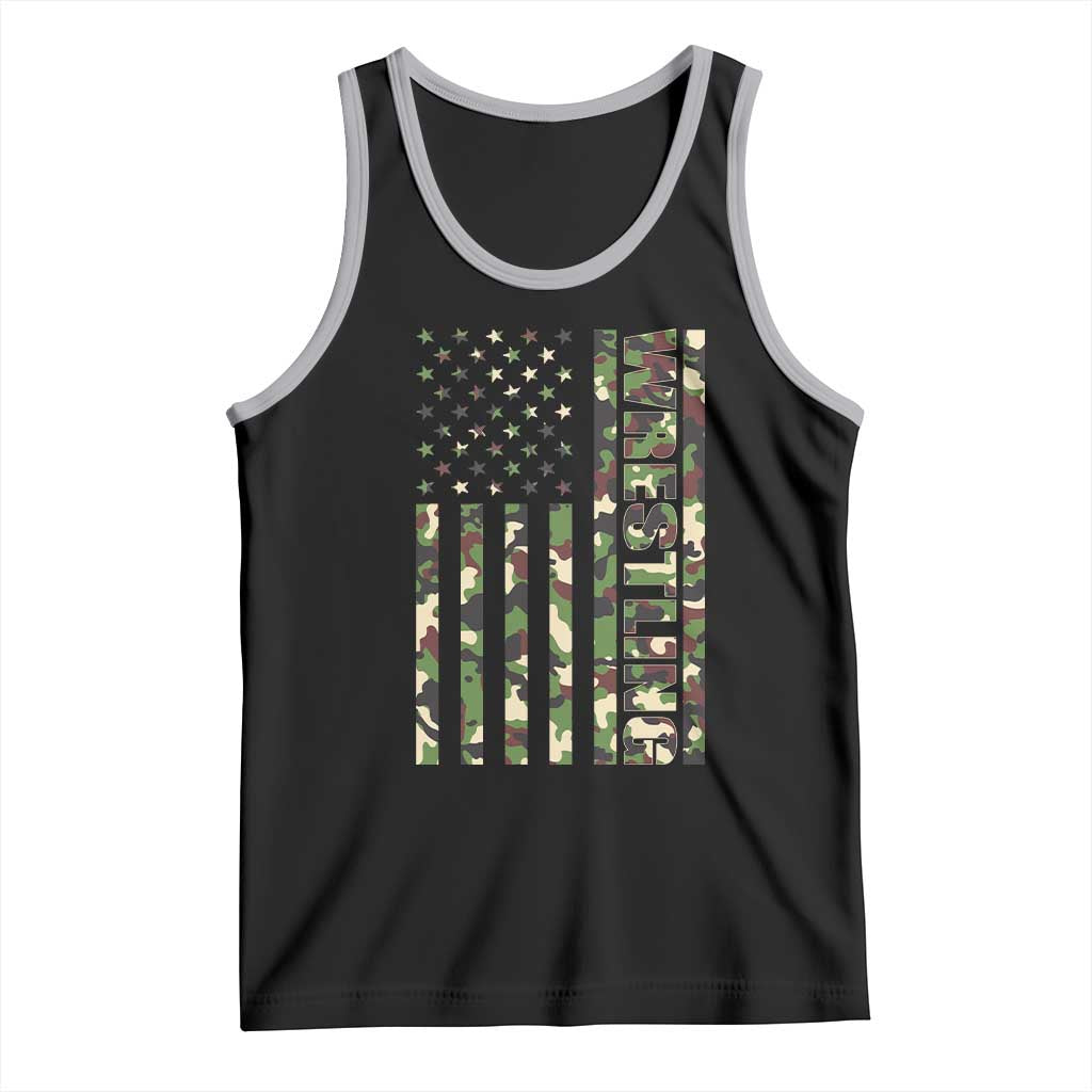 Wrestling American Flag Camo Wrestler Tank Top TS10 Black Athletic Heather Print Your Wear