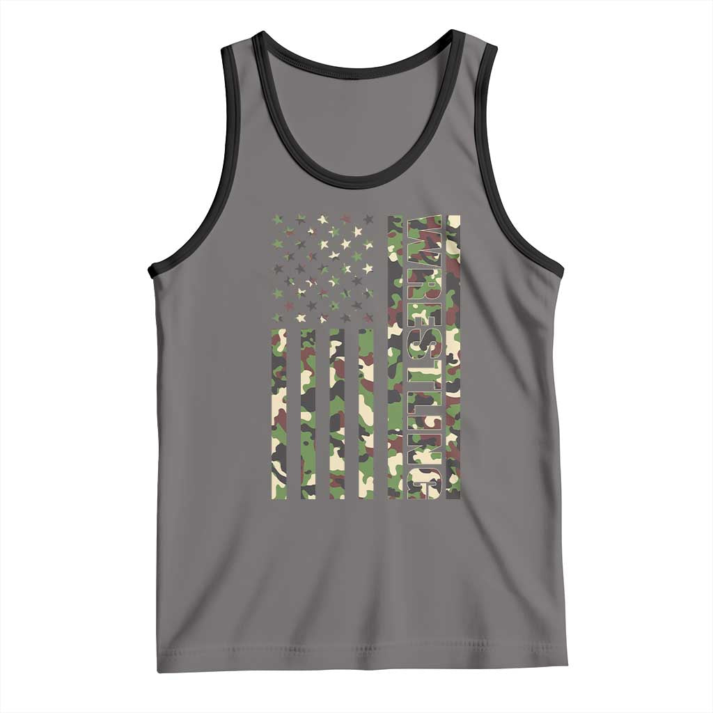 Wrestling American Flag Camo Wrestler Tank Top TS10 Deep Heather Black Print Your Wear