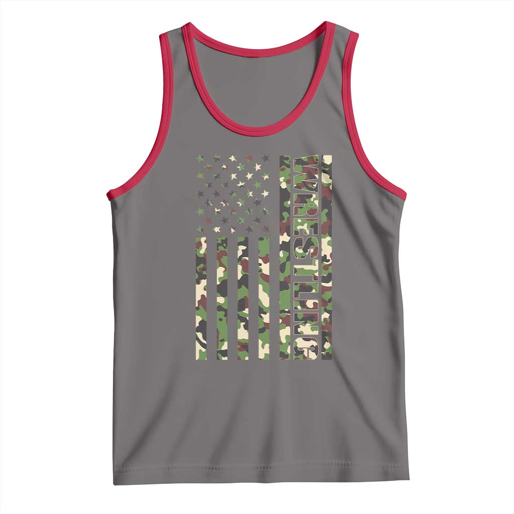 Wrestling American Flag Camo Wrestler Tank Top TS10 Deep Heather Red Print Your Wear