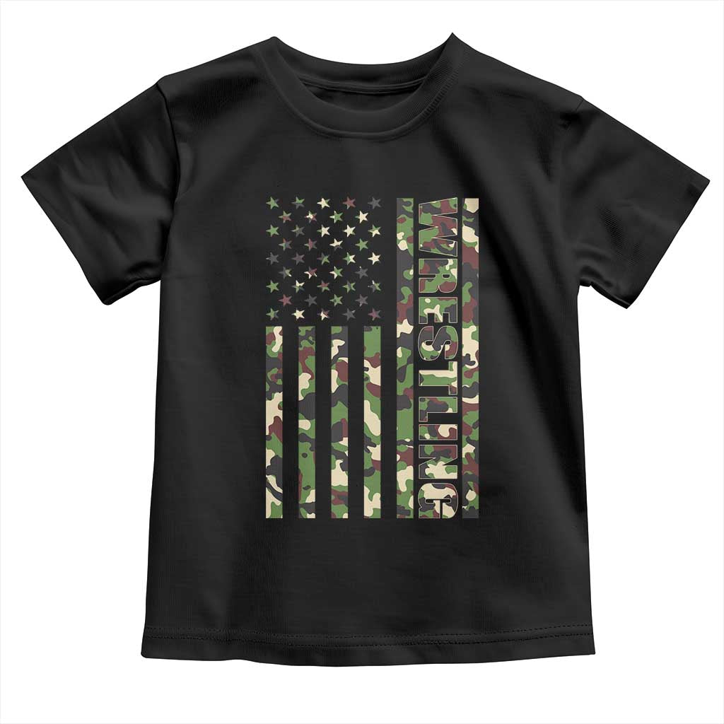Wrestling American Flag Camo Wrestler Toddler T Shirt TS10 Black Print Your Wear