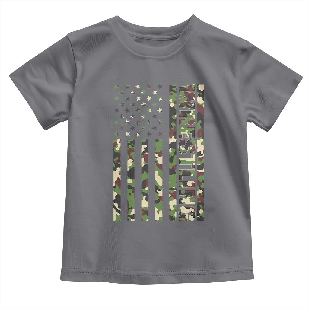 Wrestling American Flag Camo Wrestler Toddler T Shirt TS10 Charcoal Print Your Wear