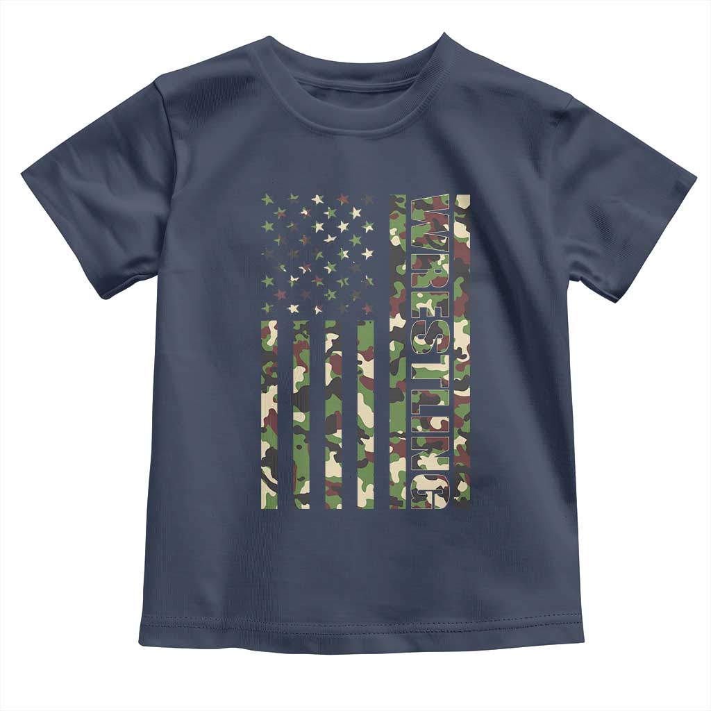 Wrestling American Flag Camo Wrestler Toddler T Shirt TS10 Navy Print Your Wear