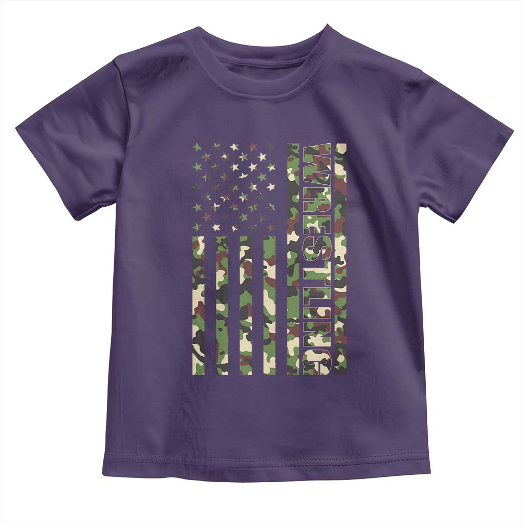 Wrestling American Flag Camo Wrestler Toddler T Shirt TS10 Purple Print Your Wear