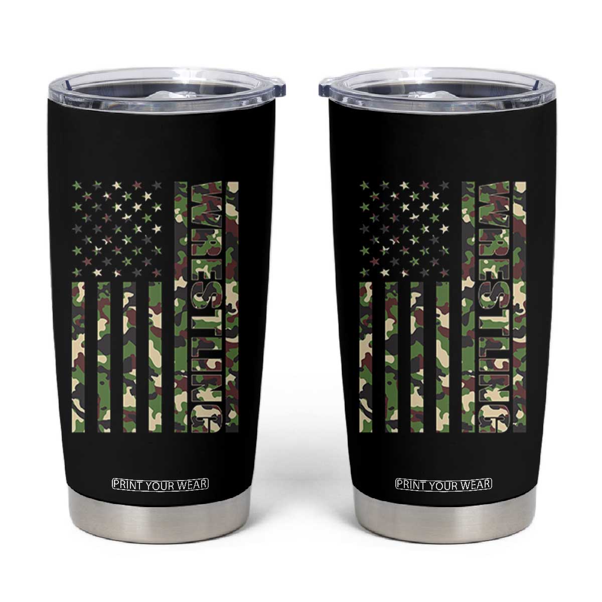 Wrestling American Flag Camo Wrestler Tumbler Cup TS10 Black Print Your Wear