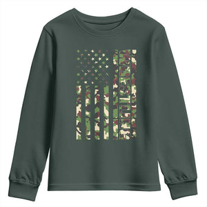 Wrestling American Flag Camo Wrestler Youth Sweatshirt TS10 Dark Forest Green Print Your Wear