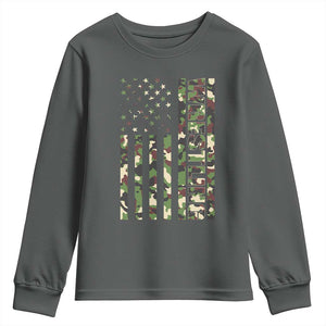 Wrestling American Flag Camo Wrestler Youth Sweatshirt TS10 Dark Heather Print Your Wear