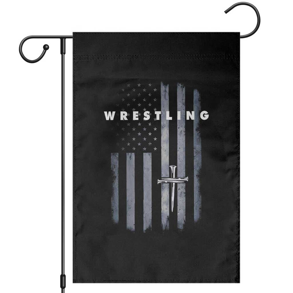 Christian Wrestling Garden Flag Wrestler Faith Strength US USA Flag Christ Cross TS10 Black Print Your Wear
