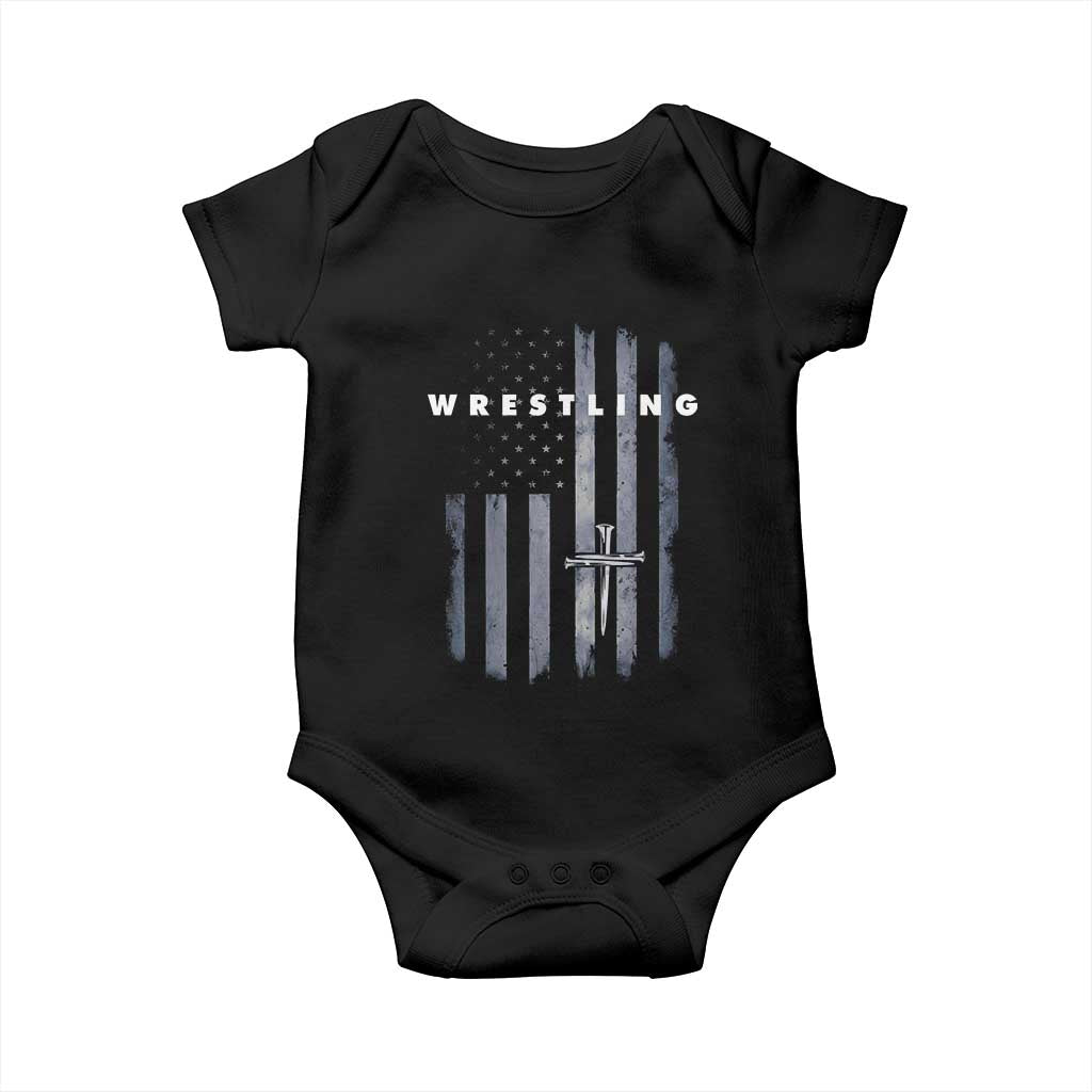 Christian Wrestling Baby Onesie Wrestler Faith Strength US USA Flag Christ Cross TS10 Black Print Your Wear