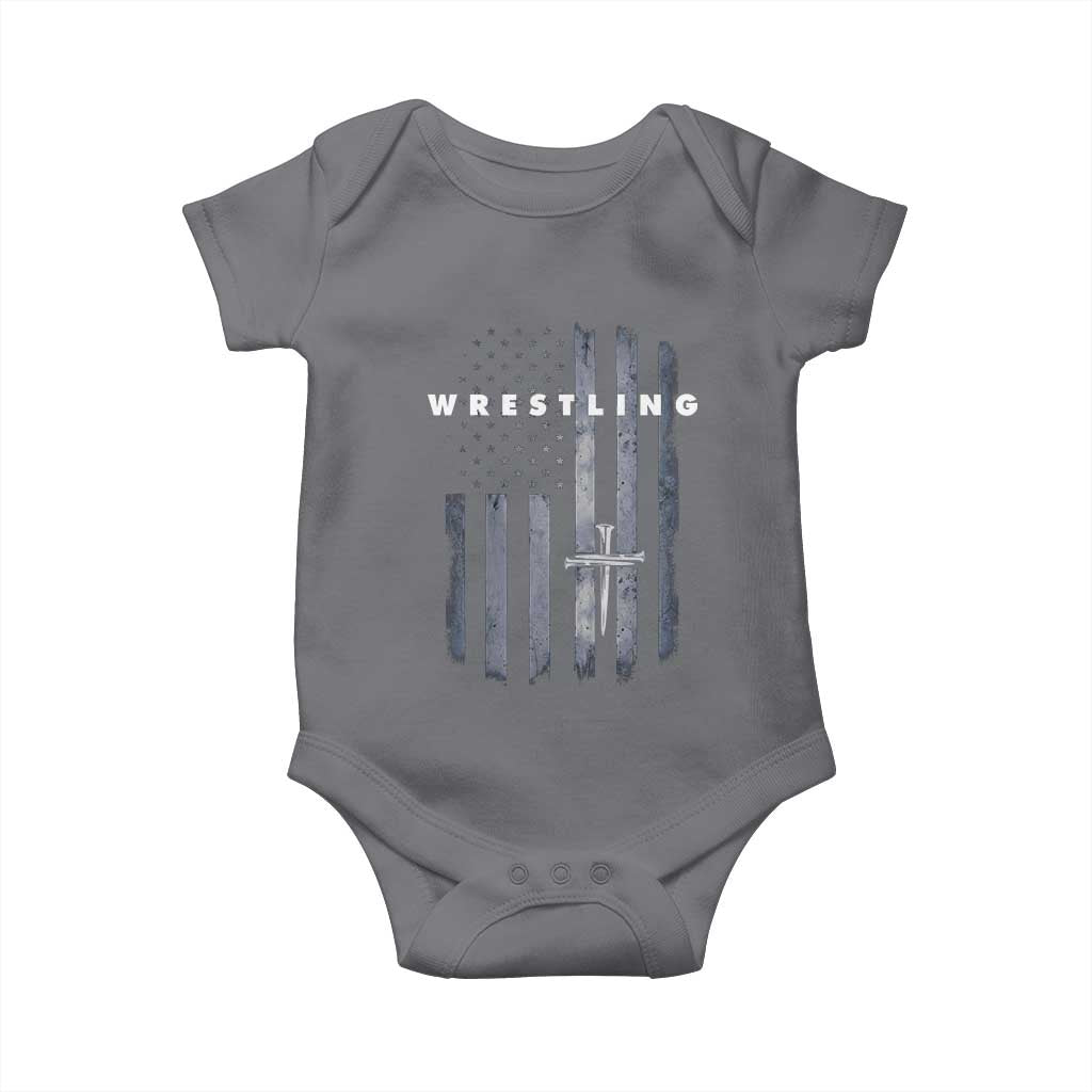 Christian Wrestling Baby Onesie Wrestler Faith Strength US USA Flag Christ Cross TS10 Charcoal Print Your Wear