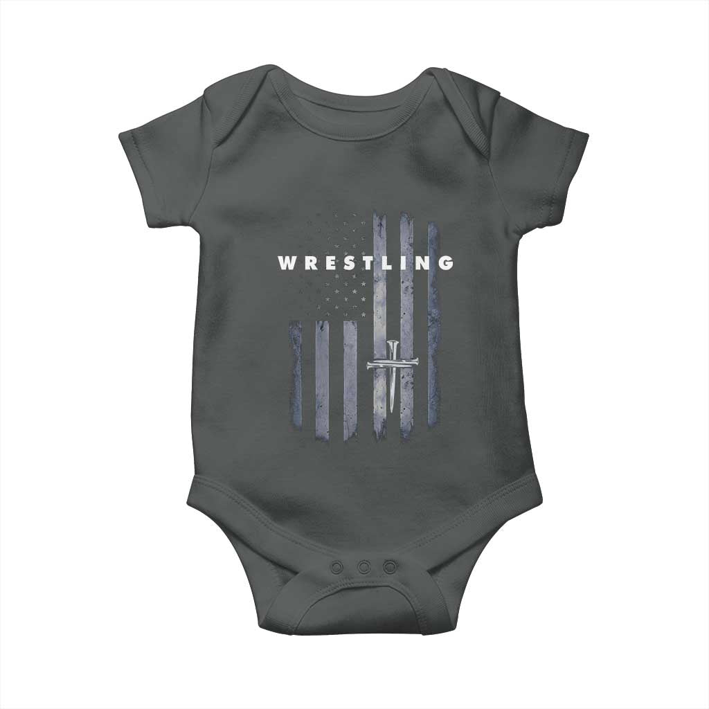 Christian Wrestling Baby Onesie Wrestler Faith Strength US USA Flag Christ Cross TS10 Dark Heather Print Your Wear