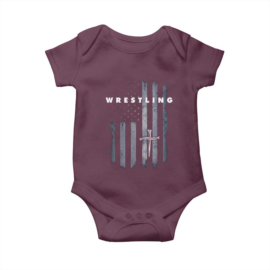 Christian Wrestling Baby Onesie Wrestler Faith Strength US USA Flag Christ Cross TS10 Maroon Print Your Wear