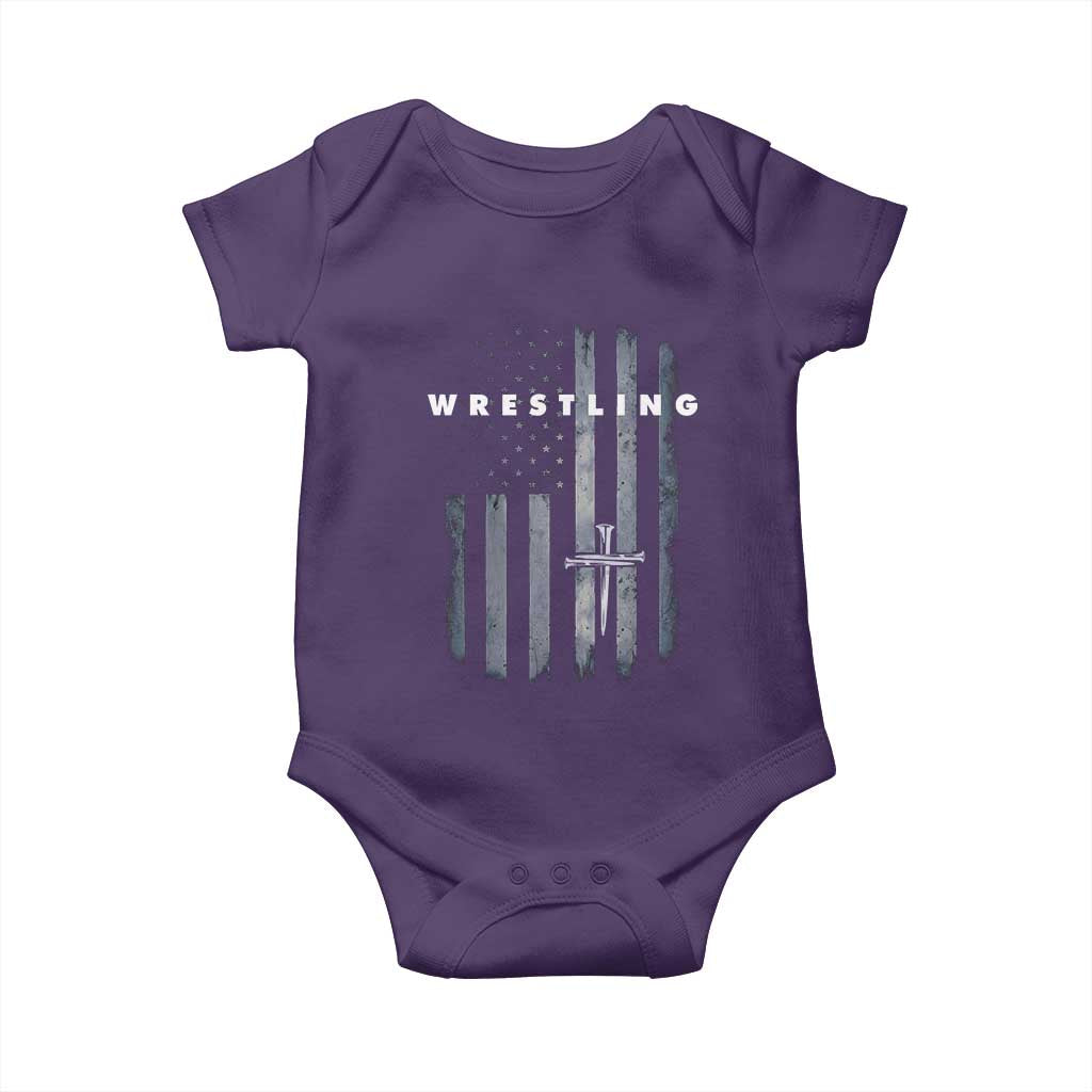 Christian Wrestling Baby Onesie Wrestler Faith Strength US USA Flag Christ Cross TS10 Purple Print Your Wear