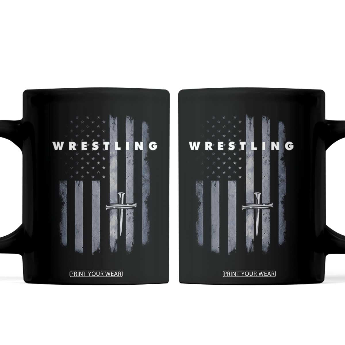 Christian Wrestling Coffee Mug Wrestler Faith Strength US USA Flag Christ Cross TS10 Black Print Your Wear