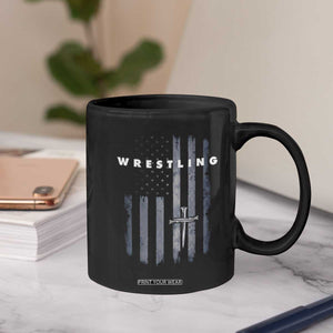 Christian Wrestling Coffee Mug Wrestler Faith Strength US USA Flag Christ Cross TS10 Print Your Wear