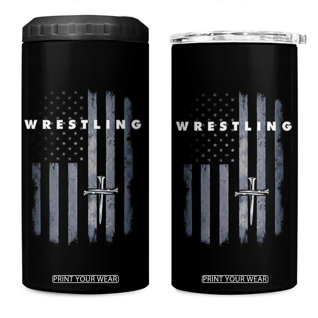 Christian Wrestling 4 in 1 Can Cooler Tumbler Wrestler Faith Strength US USA Flag Christ Cross TS10 One Size: 16 oz Black Print Your Wear