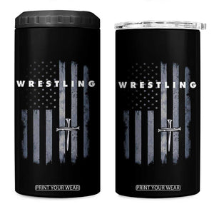 Christian Wrestling 4 in 1 Can Cooler Tumbler Wrestler Faith Strength US USA Flag Christ Cross TS10 One Size: 16 oz Black Print Your Wear