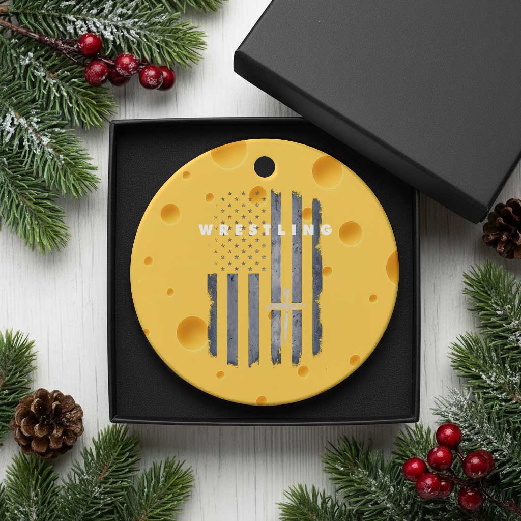 Christian Wrestling Ceramic Ornament Wrestler Faith Strength US USA Flag Christ Cross TS10 1pc Yellow Cheese Print Your Wear