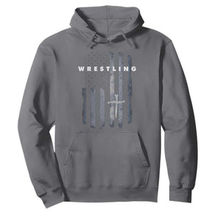 Christian Wrestling Hoodie Wrestler Faith Strength US USA Flag Christ Cross TS10 Charcoal Print Your Wear