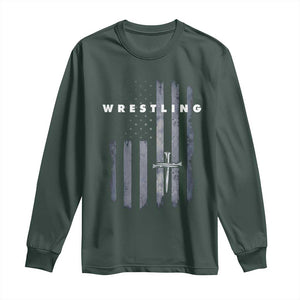 Christian Wrestling Long Sleeve Shirt Wrestler Faith Strength US USA Flag Christ Cross TS10 Dark Forest Green Print Your Wear