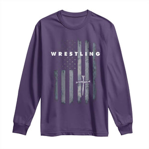 Christian Wrestling Long Sleeve Shirt Wrestler Faith Strength US USA Flag Christ Cross TS10 Purple Print Your Wear